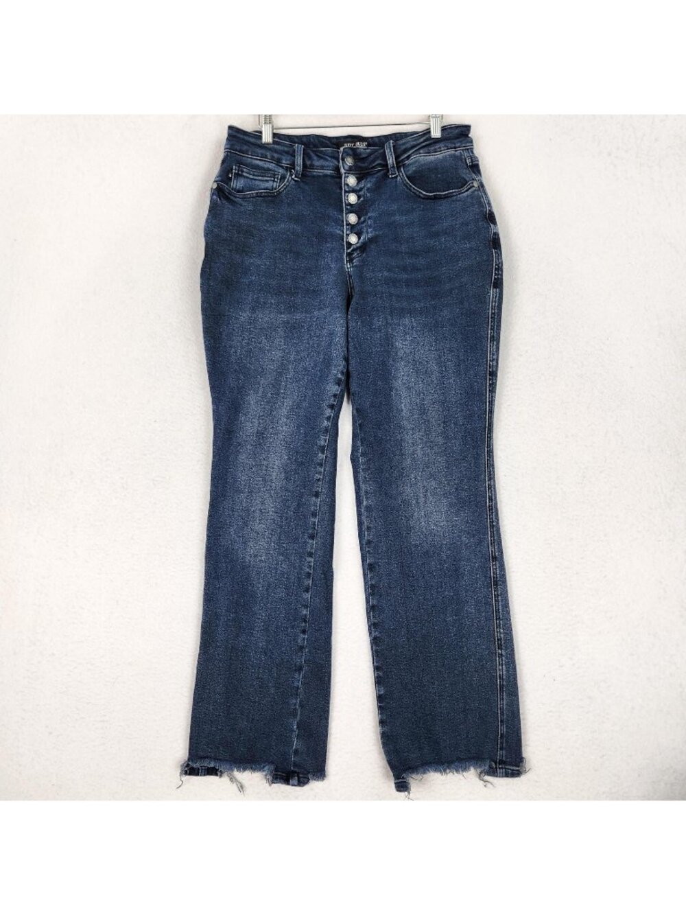Judy Blue Jeans Womens 14W Blue High Rise Straight Button Fly Frayed Hem Denim